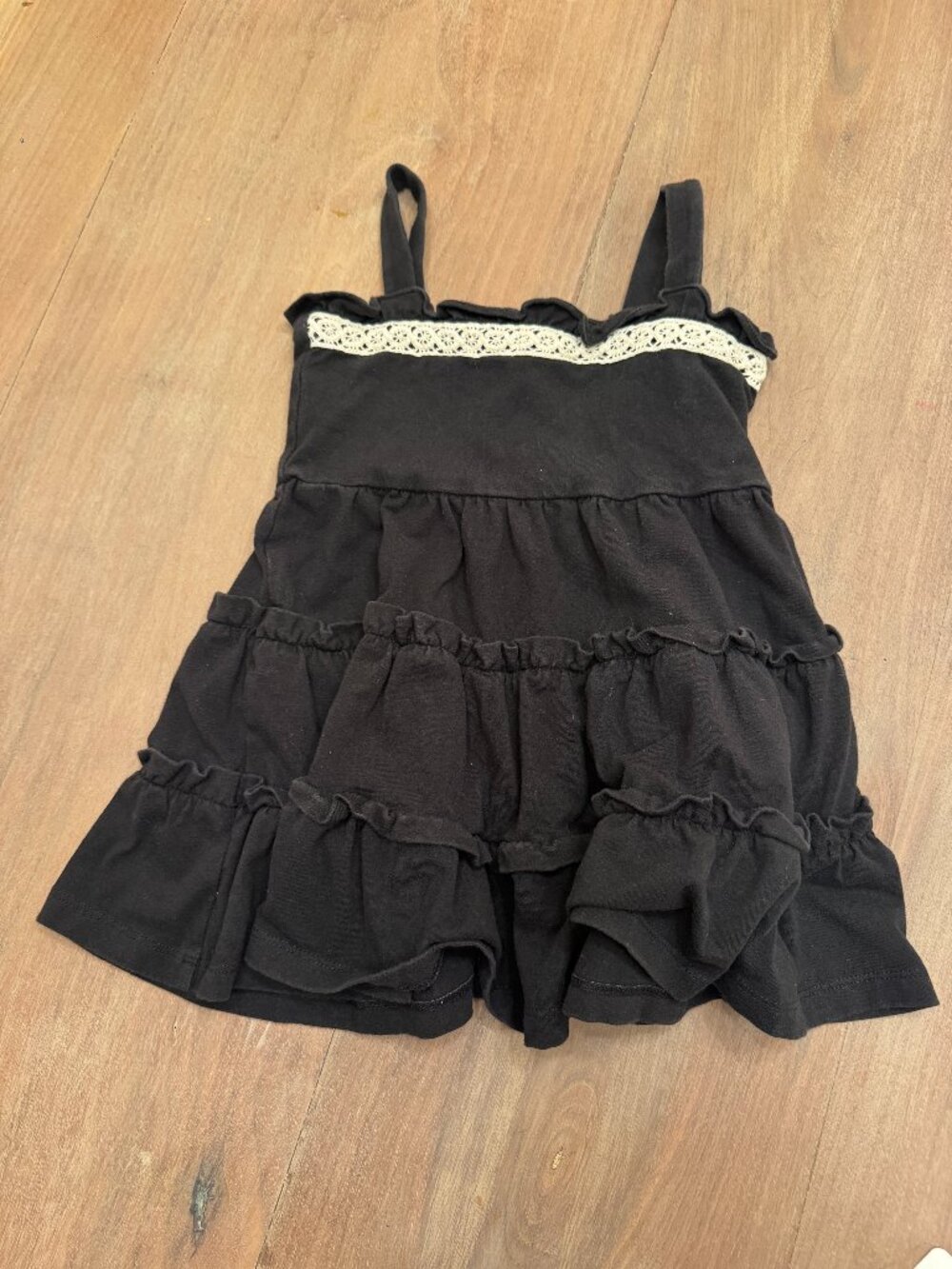 Janie and Jack Black Tiered Ruffle Dress Crochet Trim 18-24M